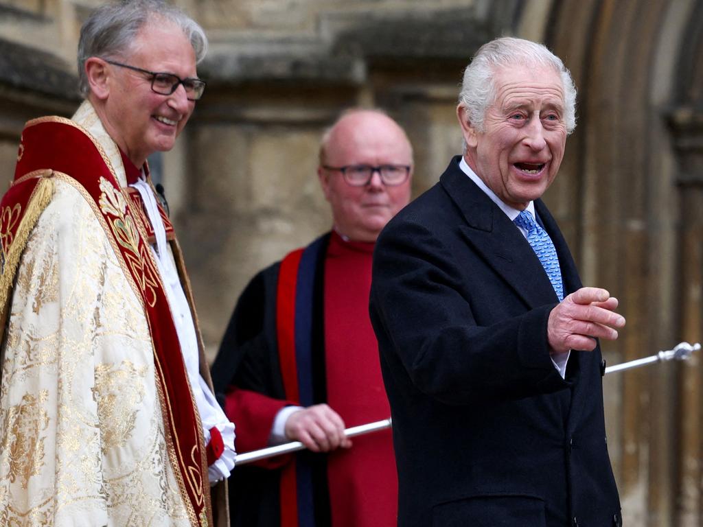 Britain's King Charles arrives at St. George's Chapel, Windsor Castle, to attend the Easter Mattins Service. Picture: AFP