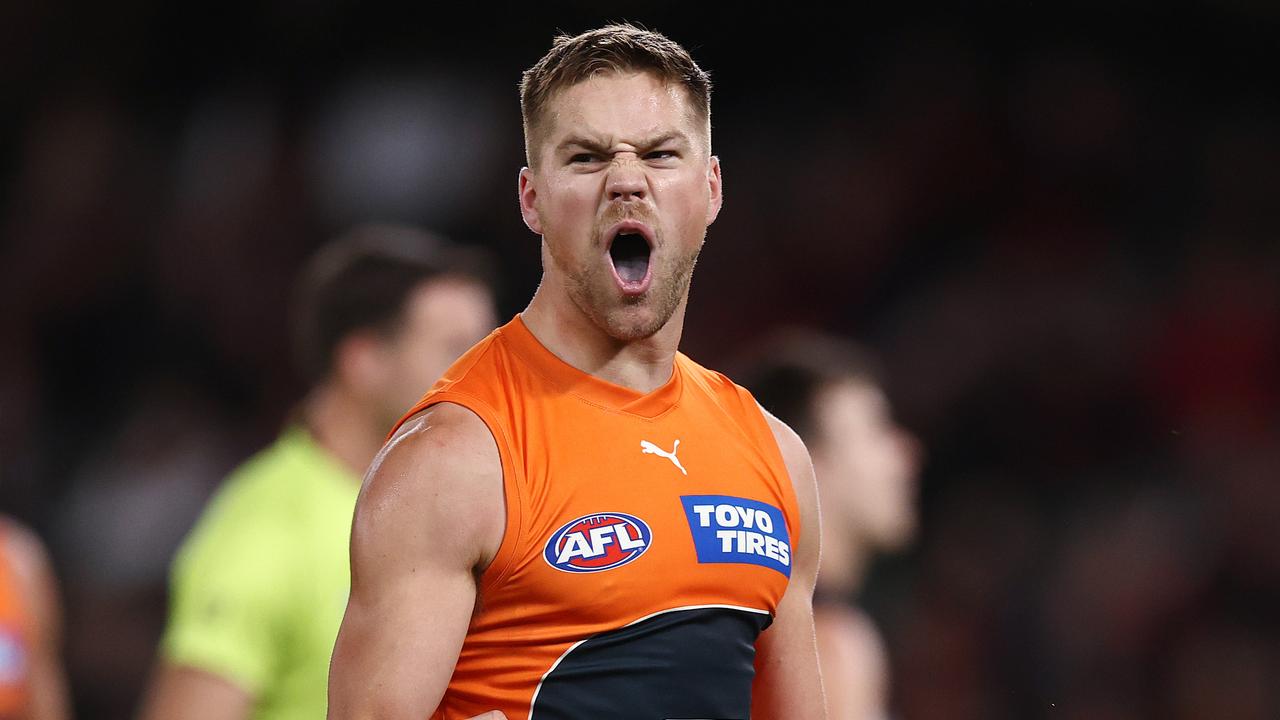 Harry Himmelberg celebrates a goal in the third term. Picture: Michael Klein