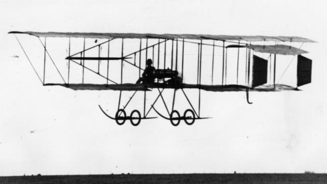 A Bristol Boxkite in the air at Point Cook in 1914.