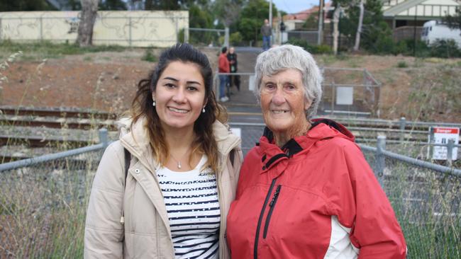 Kinda Snyder and Jan Purnell at the Pine Ave crossing. They are among locals who oppose its closure. Picture: Eugene Boisvert.