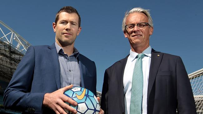 Former Socceroo Brett Emerton and FFA CEO David Gallop announce Sydney as the host of Australia’s playoff match against Syria.