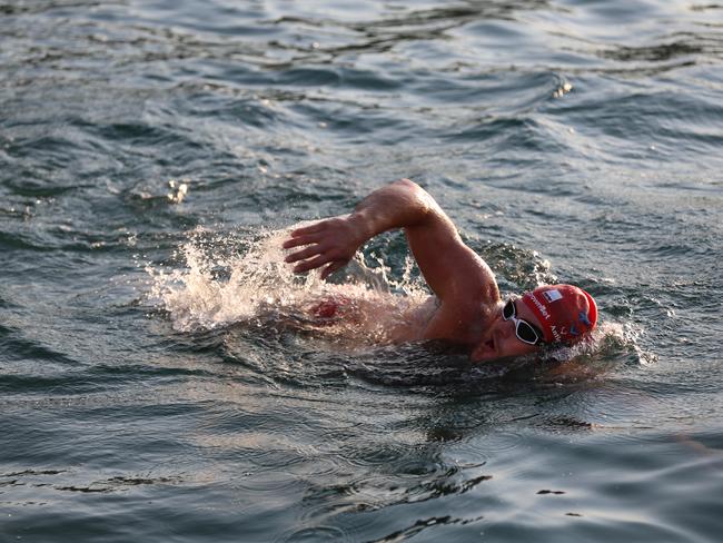 Campbell Brown starts his English Channel swim at Dover in England. Picture: Lachlan Spark