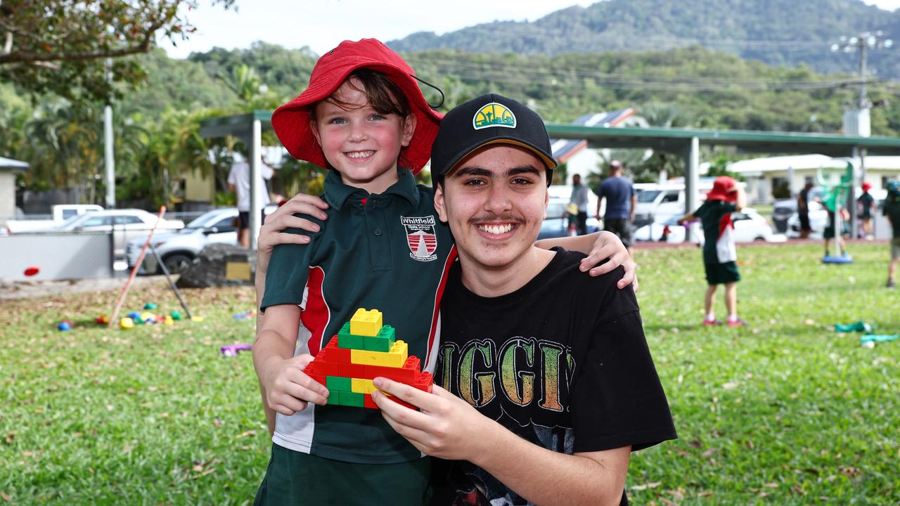 Noa Welch with his sister Alaska Beckett, 5, at the Whitfield State School Father's Day activity afternoon. Picture: Brendan Radke