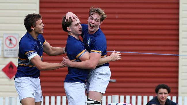 Action from the GPS rugby round 1 match between Churchie and Brisbane State High. Picture: Tertius Pickard