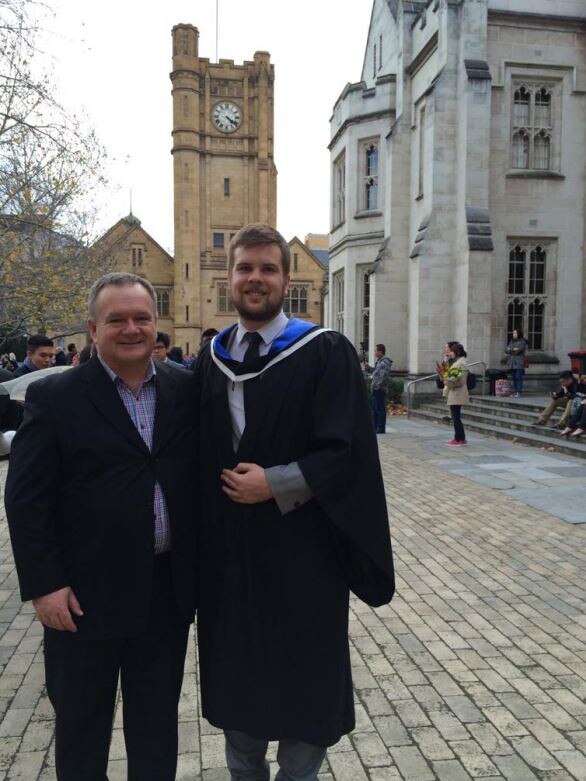 Glen Prien and son Fergus in 2014.