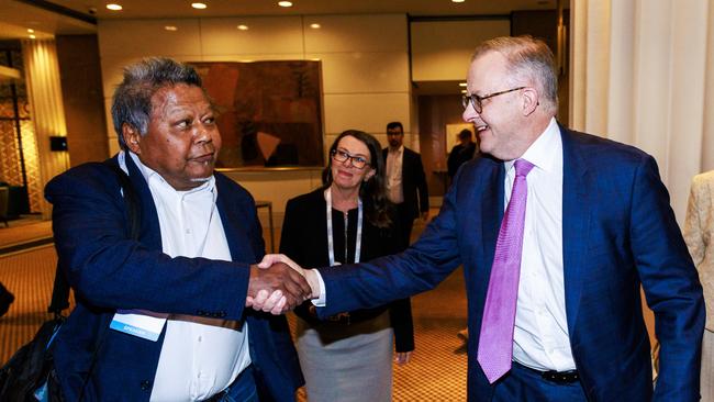 Anthony Albanese with Peter Yu in November 2023 before his keynote address during the Economic &amp; Social Outlook Conference in Melbourne. Picture: Aaron Francis/The Australian