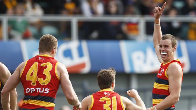 Riley Thilthorpe celebrates a goal on debut. Picture: Getty Images