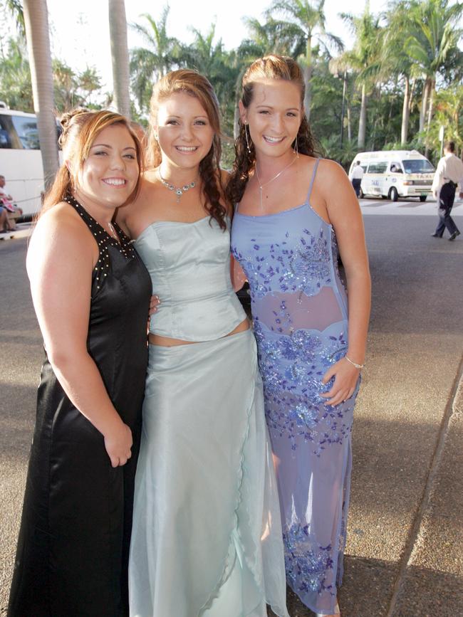NOVEMBER 15, 2004: Palm Beach Currumbin State High School formal held at Conrad Jupiters. Jessica Ross-Bruger, Simone Hill and Kim Whitehead (l to r). PicMike/Batterham