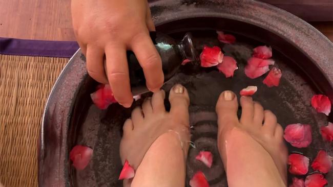 Pre-massage footbath at Anantara Bophut Koh Samui. 