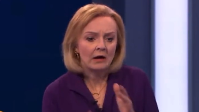 Liz Truss was left horrified when McCann collapsed in front of her while she was delivering an answer to a question. Picture: Twitter