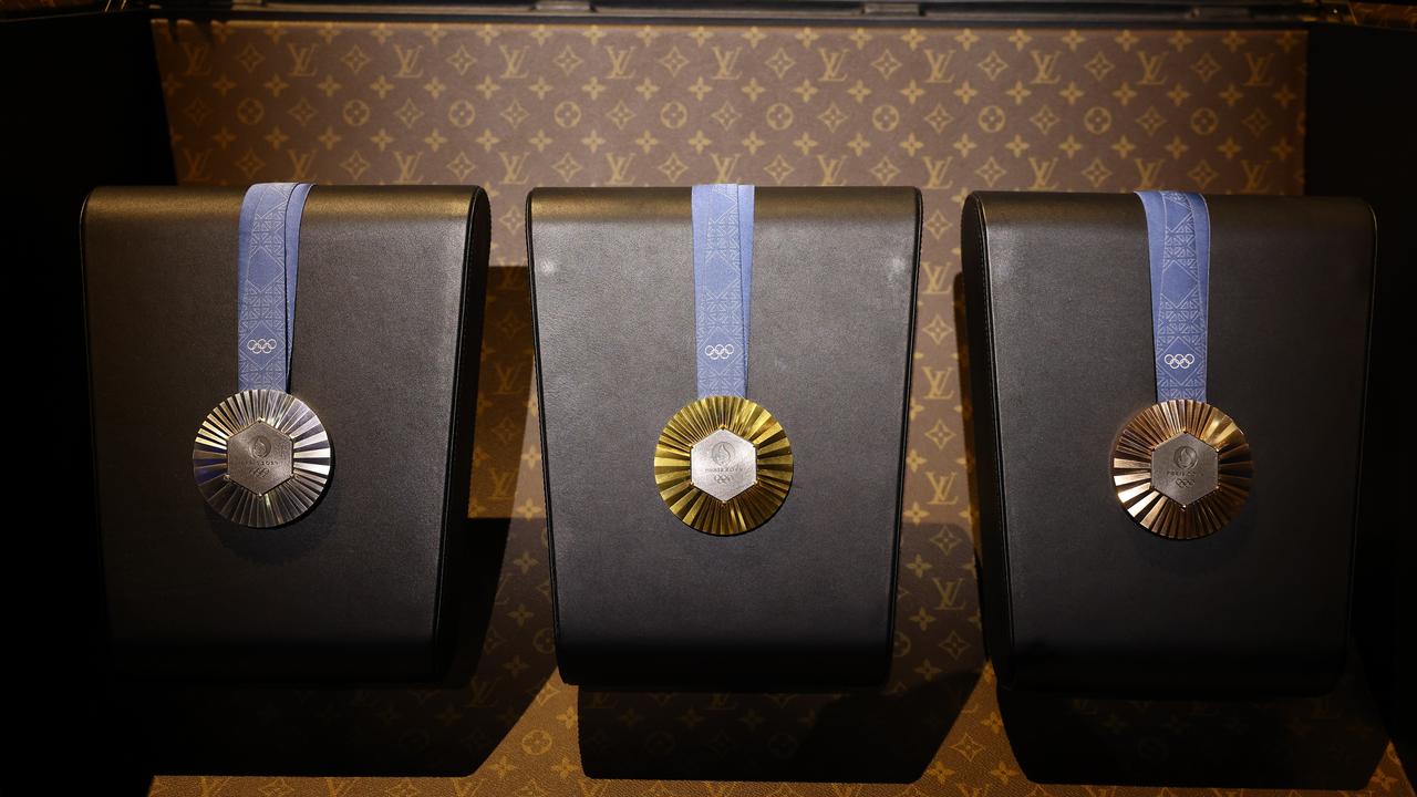 The silver, gold and bronze medals designed for the 2024 Paris Olympics. Picture: Marc Piasecki/Getty Images