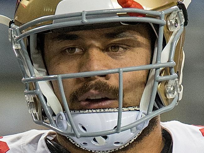 DETROIT, MI - DECEMBER 27: Jarryd Hayne #38 of the San Francisco 49ers warm ups before an NFL game against the Detroit Lions at Ford Field on December 27, 2015 in Detroit, Michigan. (Photo by Dave Reginek/Getty Images)