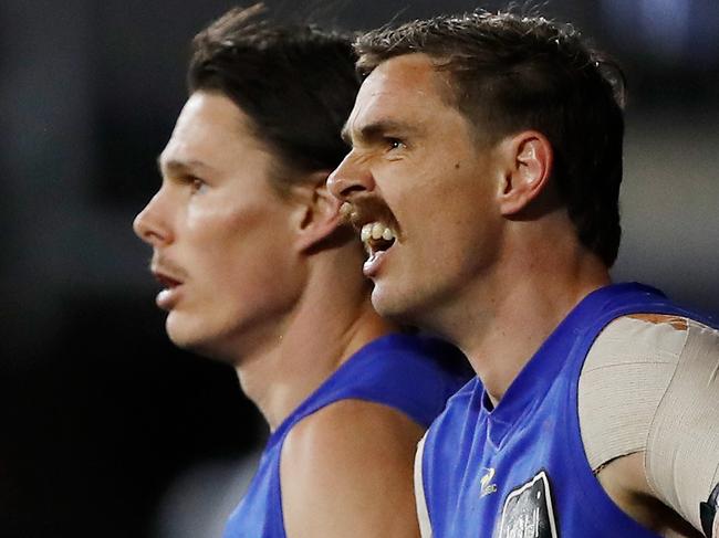 MELBOURNE, AUSTRALIA - SEPTEMBER 16: Eric Hipwood and Joe Daniher of the Lions are seen during the 2022 AFL First Preliminary Final match between the Geelong Cats and the Brisbane Lions at the Melbourne Cricket Ground on September 16, 2022 in Melbourne, Australia. (Photo by Dylan Burns/AFL Photos via Getty Images)