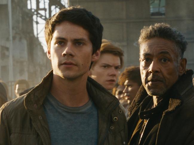 L-R: Dylan O'Brien, Thomas Brodie-Sangster, Giancarlo Esposito, Dexter Darden and Rosa Salazar in a scene from Twentieth Century Fox's film Maze Runner: The Death Cure.