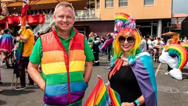 Jeremy Rockliff in a rainbow puffer at a February 2021 Tas Pride parade. Picture: Facebook