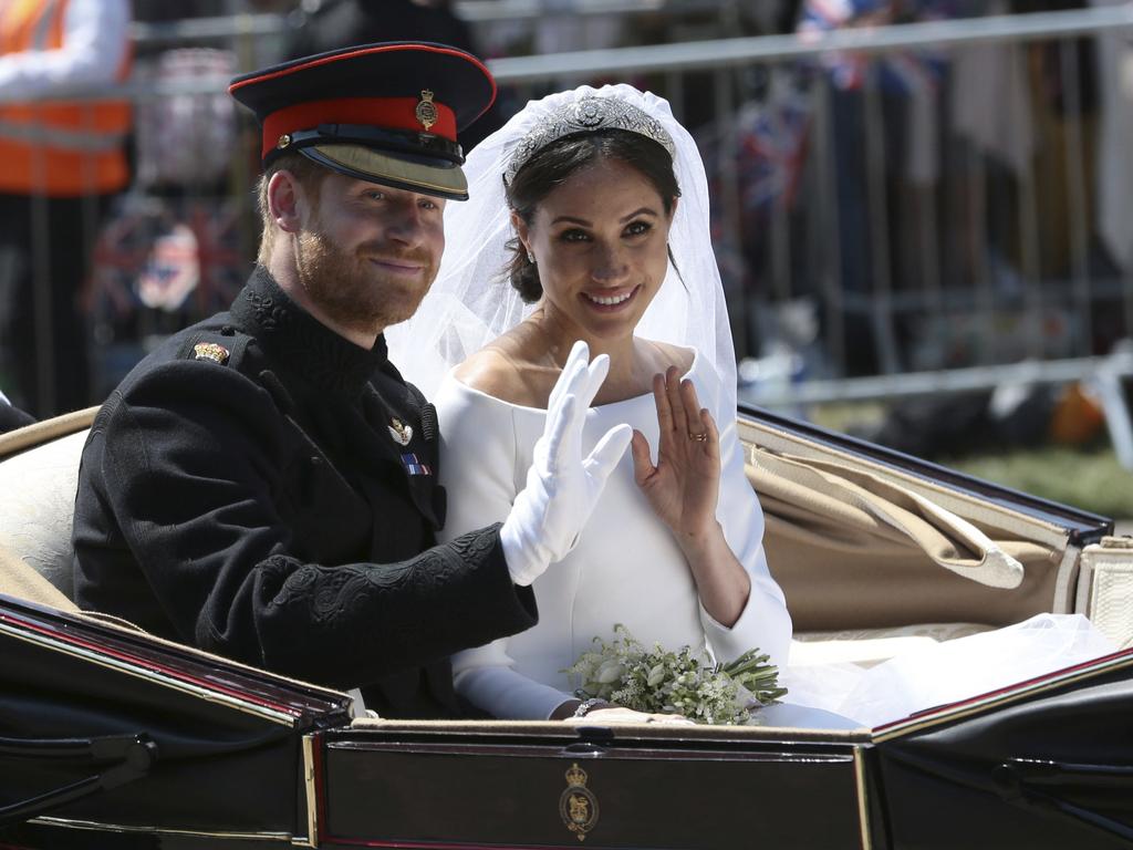 Meghan and Harry on their wedding day in May 2018. Picture: Aaron Chown/pool photo via AP