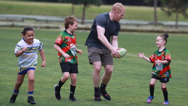 James Graham with some young fans from Paddington Colts. Picture: John Feder