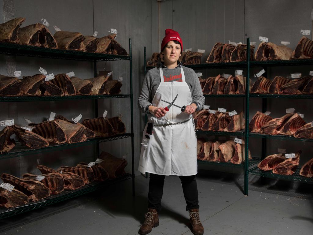 Heather Marold Thomason, butcher and founder of Primal Supply Meats, in her company’s dry-aging room on March 2, 2018, in Lansdowne, Pennsylvania, USA. Picture: AFP