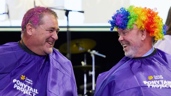 TAS school principal Paul Sjogren (left) with dyed hair. Picture: Romy Photography