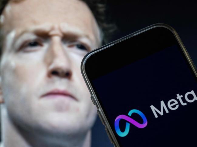 This photo illustration created on January 7, 2025, in Washington, DC, shows an image of Mark Zuckerberg, CEO of Meta, and a phone displaying the download page for the Facebook app. Social media giant Meta on January 7, 2025, slashed its content moderation policies, including ending its US fact-checking program, in a major shift that conforms with the priorities of incoming president Donald Trump. (Photo by Drew ANGERER / AFP)