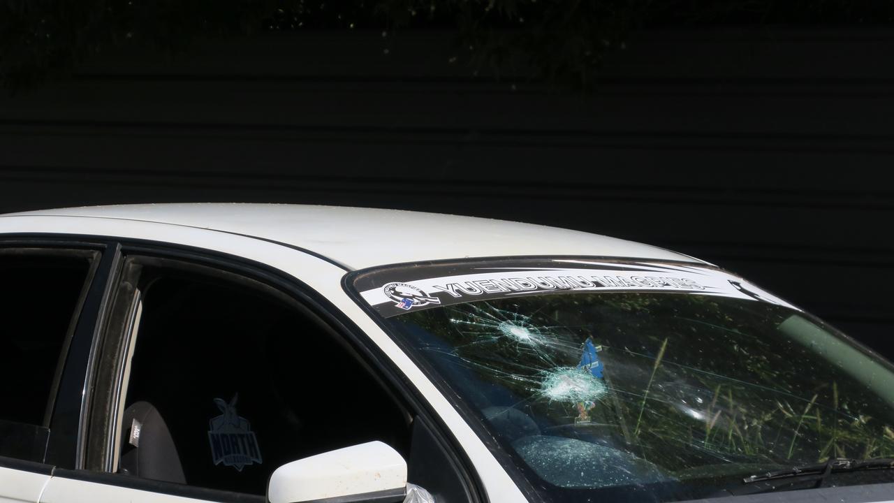 A vehicle with a damaged windscreen on Carruthers Crescent, Alice Springs.