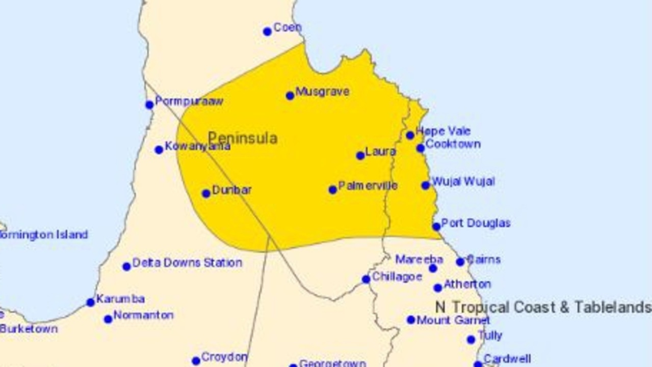 Latest Information from the Bureau of Meteorology suggest heavy rainfall north of Port Douglas. Picture: BOM