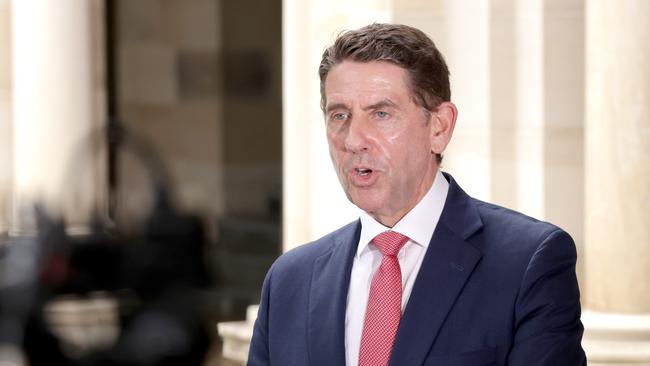 Cameron Dick, the Deputy Leader of the Opposition speaks, Parliament House, Porte Cochere, Wednesday 4th December 2024 - Photo Steve Pohlner