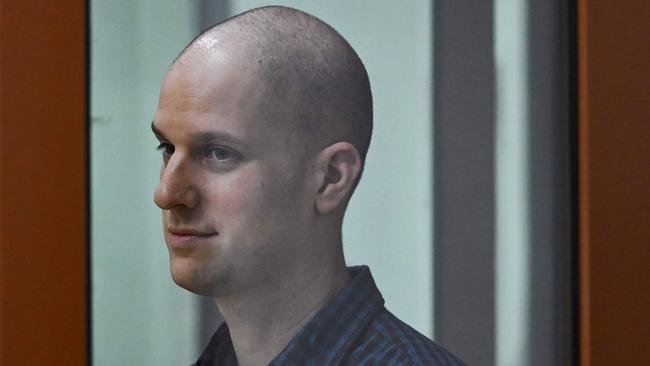 US journalist Evan Gershkovich inside a glass defendants' cage prior to a hearing in Yekaterinburg's Sverdlovsk Regional Court in June. Picture: Natalia Kolesnikova / AFP