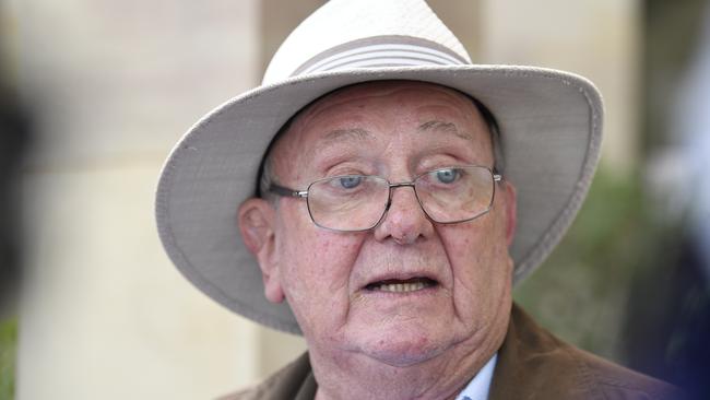 Gayle Woodford's husband, Keith, outside the Coroners Court speaking to the media after the inquest findings were handed down. Picture: NCA NewsWire / Naomi Jellicoe.