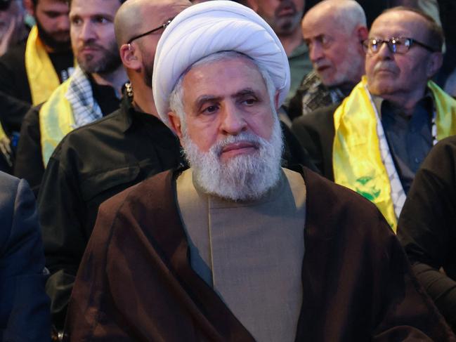 Deputy chief of the Lebanese Hezbollah group Naim Qassem attends a commemoration ceremony at the memorial grave of slain Hezbollah commander Imad Mughniyeh on April 5, 2024. Hezbollah on October 29 said Qassem was elected to succeed its leader Hasan Nasrallah, who was killed late last month by an Israeli strike on Beirut's southern suburbs. (Photo by Anwar AMRO / AFP)