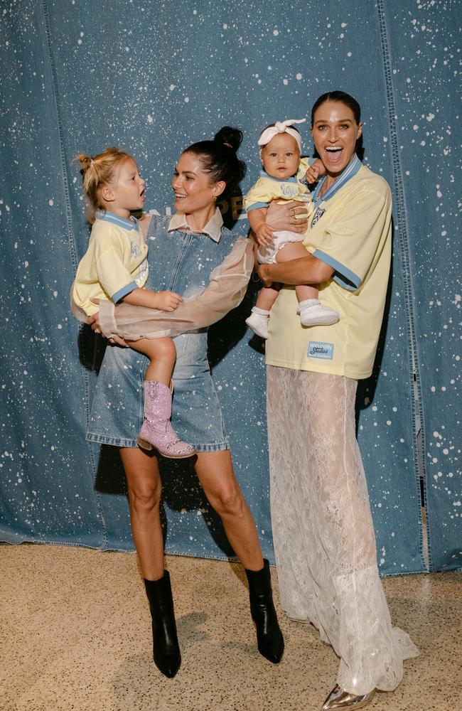 BFFs! Chloe Fisher and Ellidy Pullin, right, pictured with their daughters. Picture: Supplied