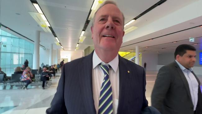 Peter Costello during his unfortunate interaction with The Australian’s journalist, Liam Mendes. Picture: Liam Mendes