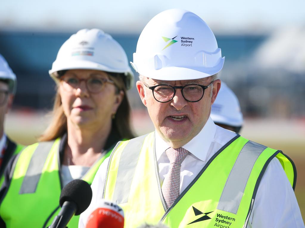 Prime Minister Anthony Albanese at the Western Sydney International Airport on Tuesday. Picture: NewsWire / Gaye Gerard