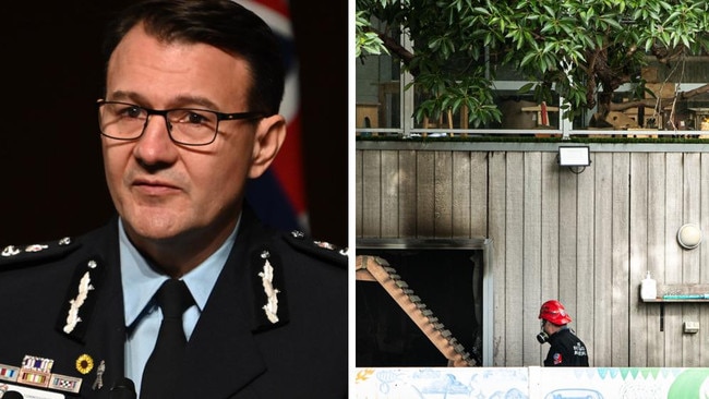 Australia’s top cop has acknowledged an “escalation” of anti-Semitism across Australia just hours after a Sydney daycare centre was firebombed and defaced in a “disgusting” attack.