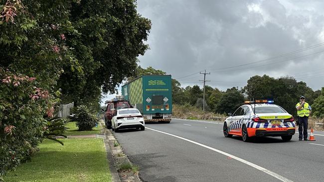 Police at a roadblock on the Bruxner Hwy. Picture: Cath Piltz