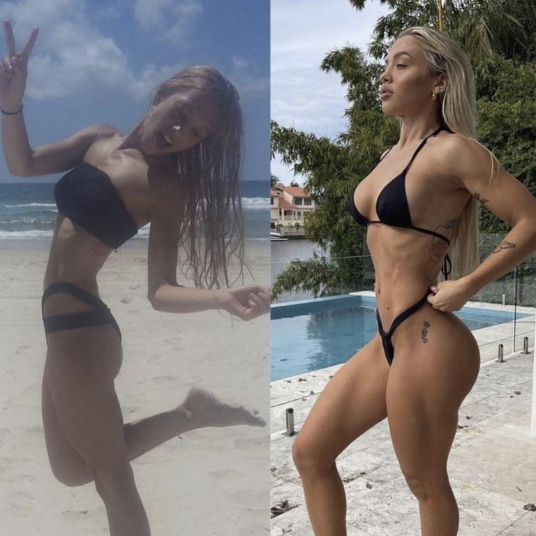 In July she shared these before and after photos showing how lifting weights and eating food ‘in abundance’ had achieved the famous booty. Picture: Instagram/Tammy Hembrow