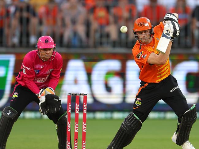 PERTH, AUSTRALIA - JANUARY 28: Cameron Bancroft of the Scorchers bats during the Men's Big Bash League match between the Perth Scorchers and the Sydney Sixers at Optus Stadium, on January 28, 2023, in Perth, Australia. (Photo by Paul Kane/Getty Images)