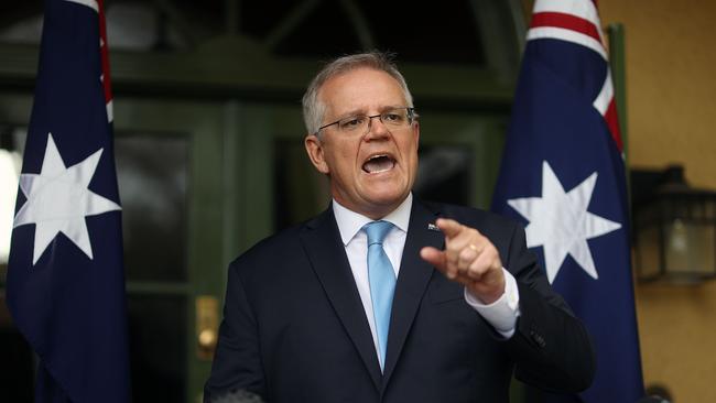 Australian Prime Minister Scott Morrison speaks to the media at a press conference in Canberra. Picture: NCA NewsWire / Gary Ramage