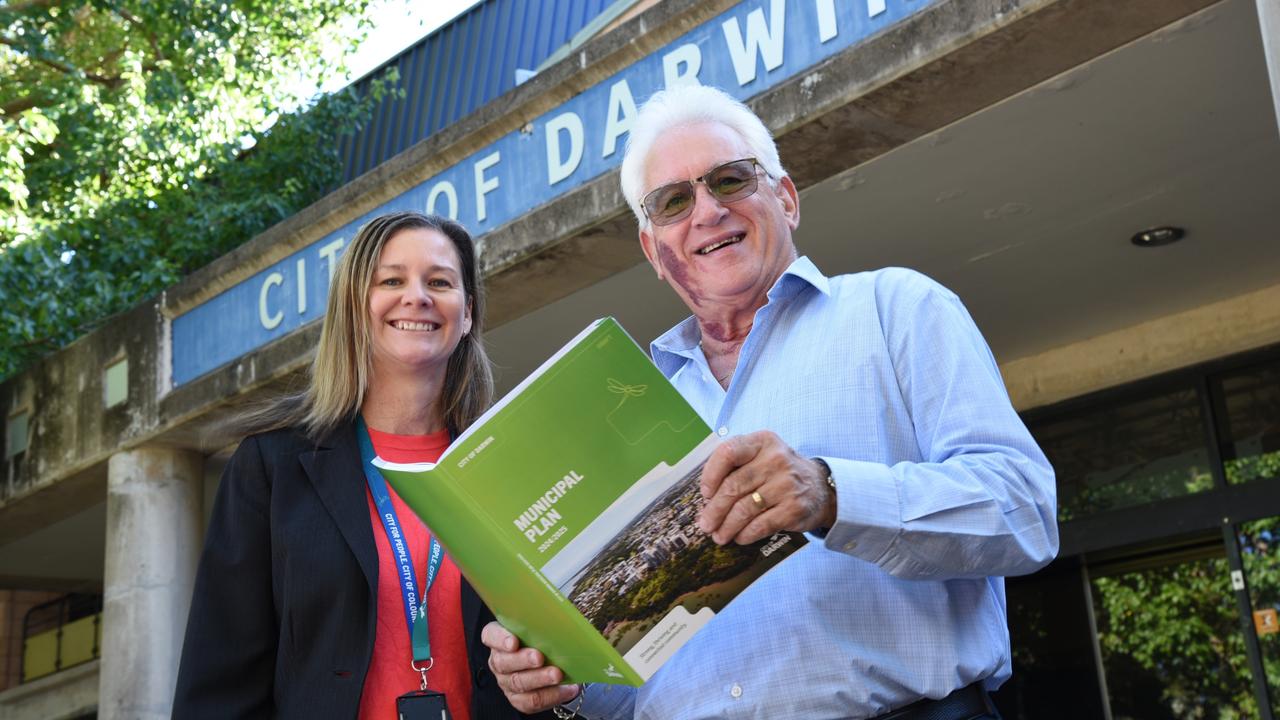 City of Darwin CEO Simone Saunders with Lord Mayor Kon Vatskalis. Picture: Alex Treacy