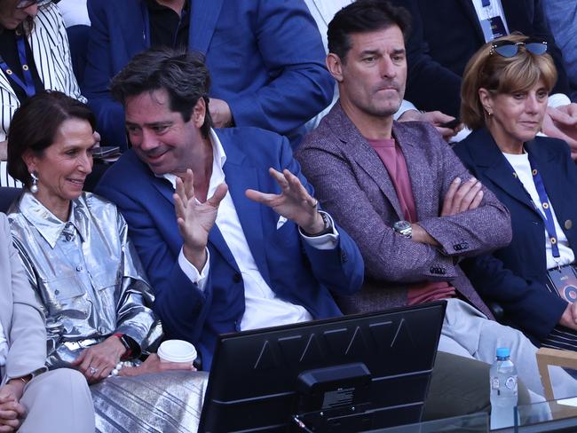 Tennis Australia chair Jayne Hrdlicka, Former AFL chief Gillon McLachlan, former F1 driver Mark Webber and Ann Neal. Picture: Getty Images