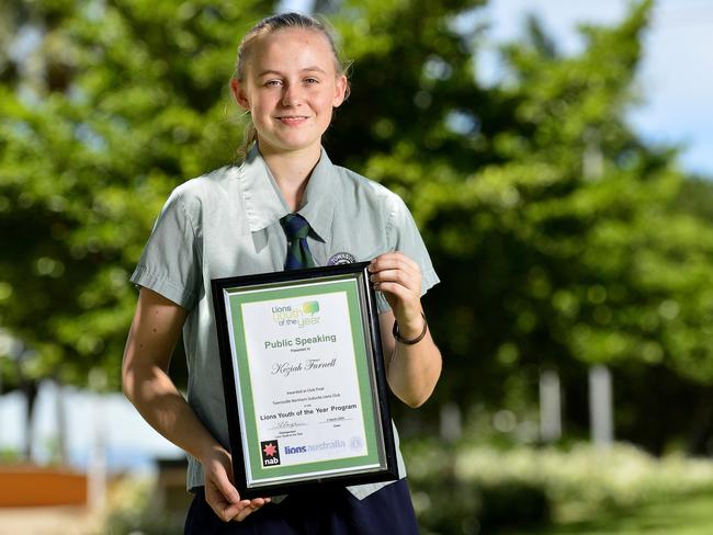 Townsville State High School captain Keziah Furnell competed in the Lions Youth of the Year over the weekend. She had to go through an interview and two impromptu speeches to make it through to the national level. PICTURE: MATT TAYLOR.