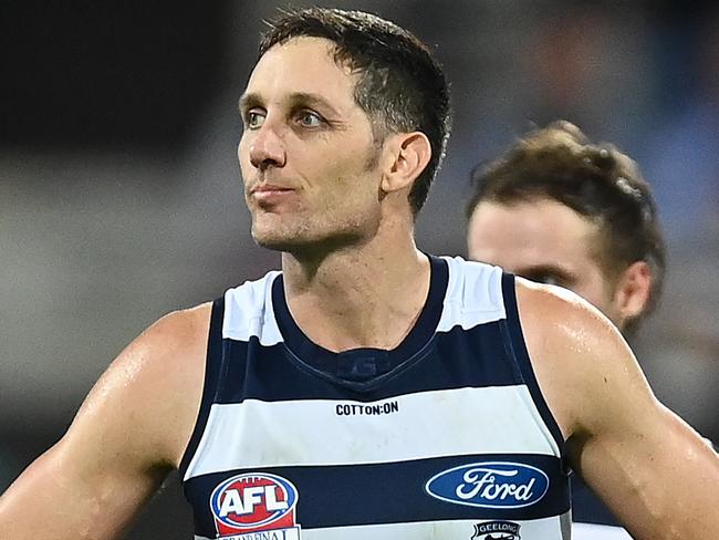 BRISBANE, AUSTRALIA - OCTOBER 24: Harry Taylor of the Cats looks dejected after losing the 2020 AFL Grand Final match between the Richmond Tigers and the Geelong Cats at The Gabba on October 24, 2020 in Brisbane, Australia. (Photo by Quinn Rooney/Getty Images)