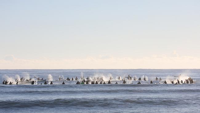 The protesters formed the symbol for ‘no’ in the water. Picture: Liana Boss