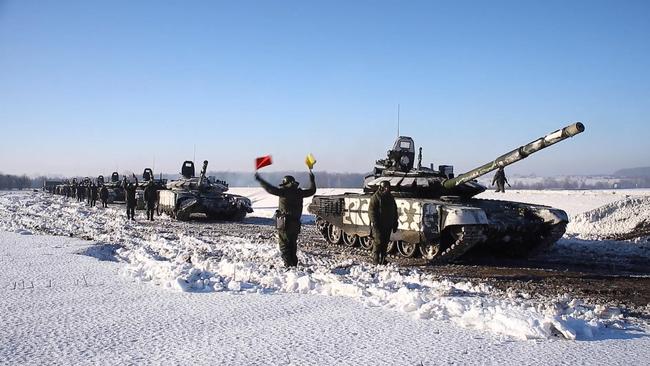 Russian tanks have been involved in joint exercises with Belarus. Picture: AFP