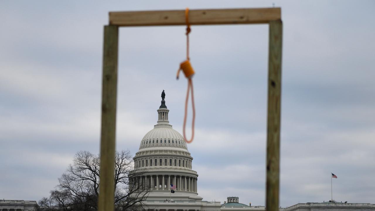 A photo from January 6, in which a noose appeared on a makeshift gallows. Picture: Andrew Caballero-Reynolds/ AFP