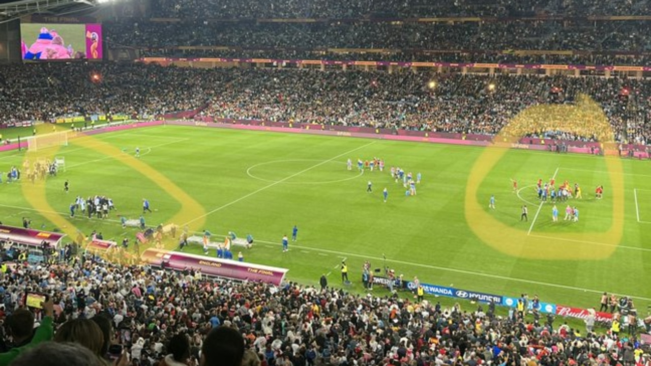 Spain's coaches and players celebrating separately after winning the World Cup.