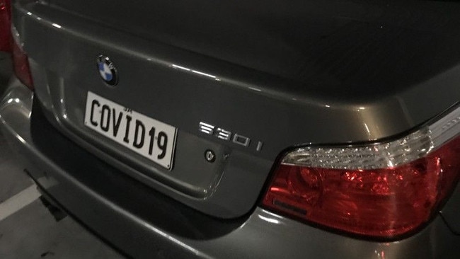 A BMW with the plate “COVID19” in South Australia.