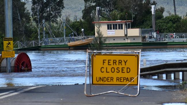 The Lawrence Ferry remains out of service as flood water continues to flow down the Clarence River (March 24, 2021)