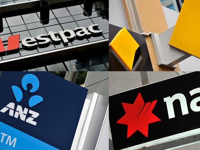 A composite image of signage of Australia's 'big four' banks ANZ, Westpac, the Commonwealth Bank (CBA) and the National Australia Bank (NAB) signage in Sydney, Friday, Oct. 23, 2015. (AAP Image/Joel Carrett) NO ARCHIVING
