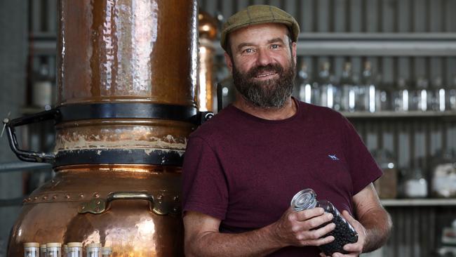 Gavin Hughes at his Stony Creek farm distillery near Bega. Picture: Jonathan Ng